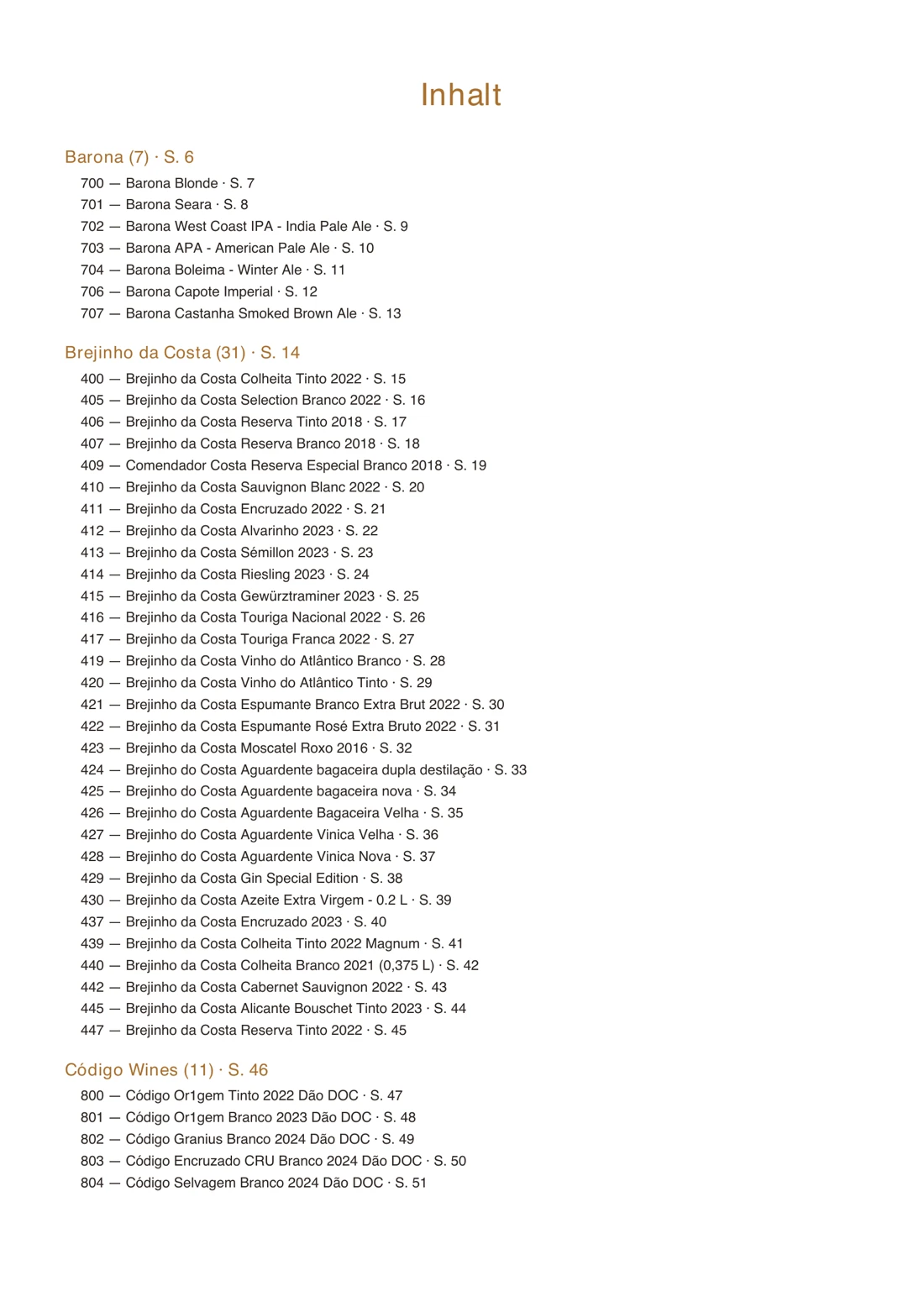 Generated catalogue — Contents